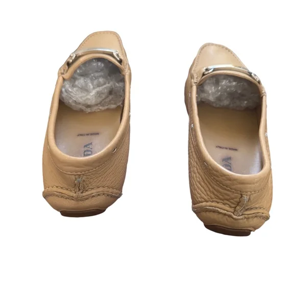 PRADA Women’s 37.5 (US 7) Sand Leather Beige Loafers Flats Shoes - Picture 5 of 9